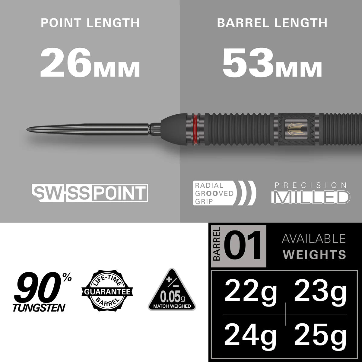 Target Scope 01 90% Tungsten Swiss Point Steel Tip Dart Set image 6