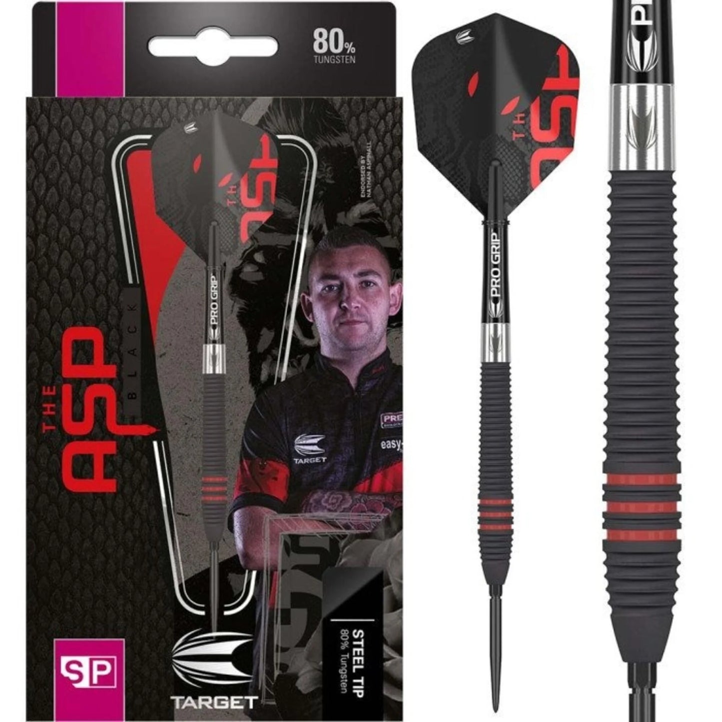 Target Nathan Aspinall Black 80% Tungsten Swiss Point Steel Tip Dart Set image 2