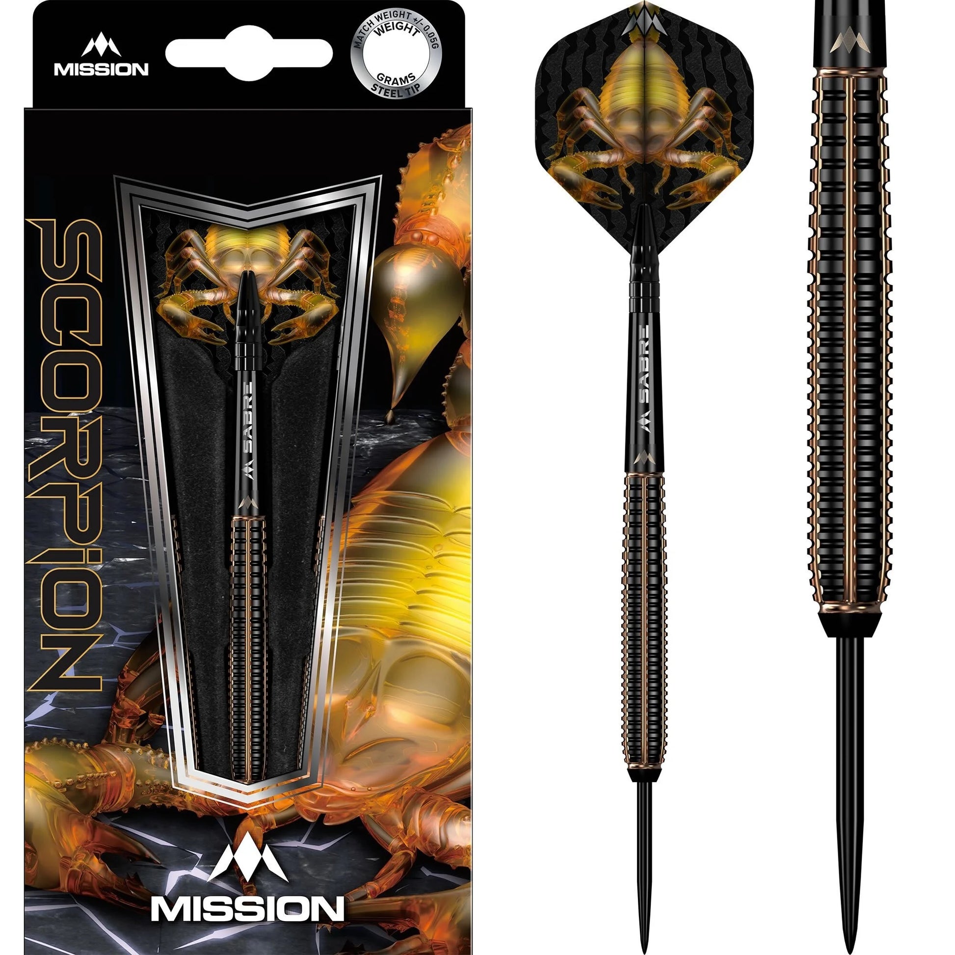 Mission Scorpion Black & Gold Electro Plated 90% Tungsten Steel Tip Dart Set image 0