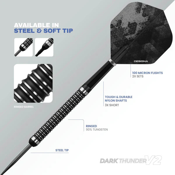 Designa Dark Thunder V2 Black Steel Tip Dart Set image 2