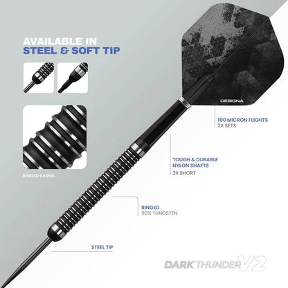 Designa Dark Thunder V2 Black Steel Tip Dart Set image 2