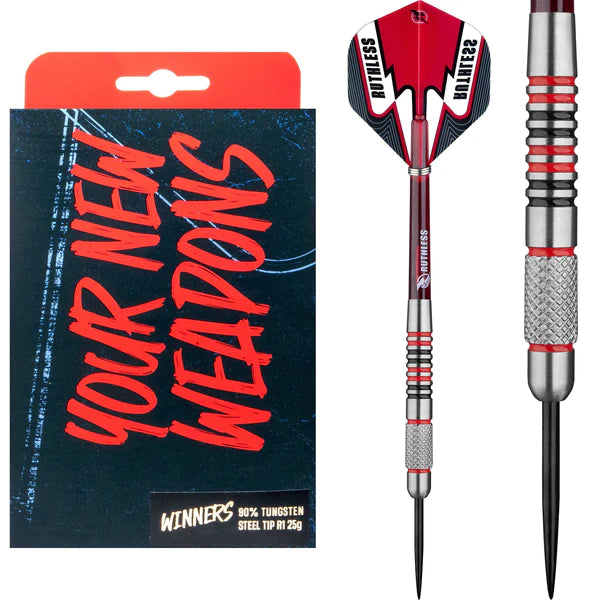 Ruthless Winners Black & Red - Front Knurl - Steel Tip Dart Set - 25g image 0