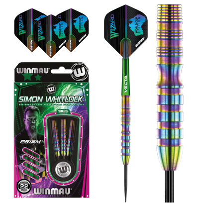 Winmau Simon Whitlock World Cup SE Rainbow 90% Tungsten Steel Tip Dart Set image 0