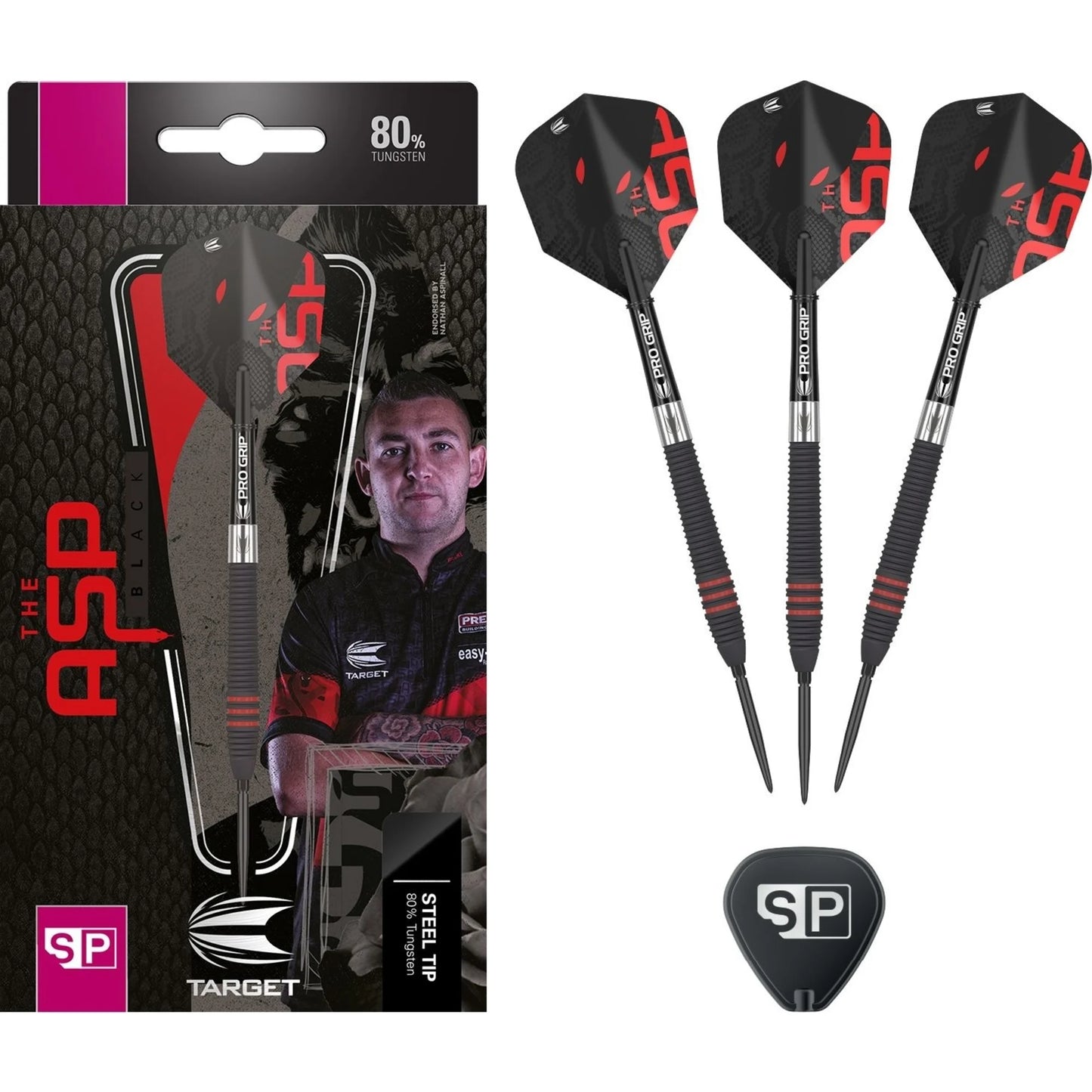 Target Nathan Aspinall Black 80% Tungsten Swiss Point Steel Tip Dart Set image 0