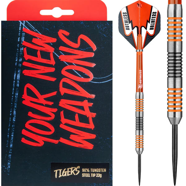 Ruthless Tigers Darts - 90% Steel Tip Tungsten - Ringed - 23g image 0