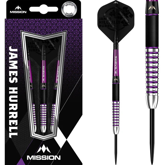 Mission James Hurrell Hillbilly Black & Purple 90% Tungsten Steel Tip Dart Set