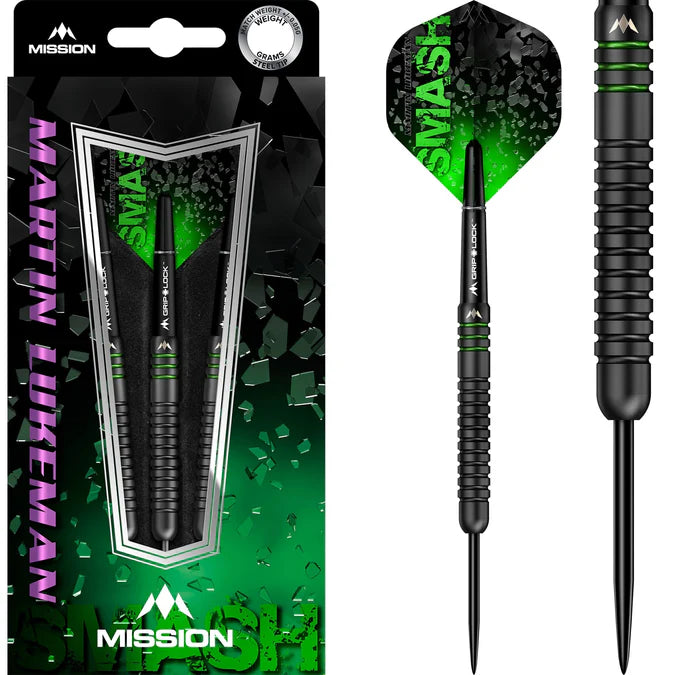 Mission Martin Lukeman Smash Black Titanium 90% Tungsten Steel Tip Dart Set