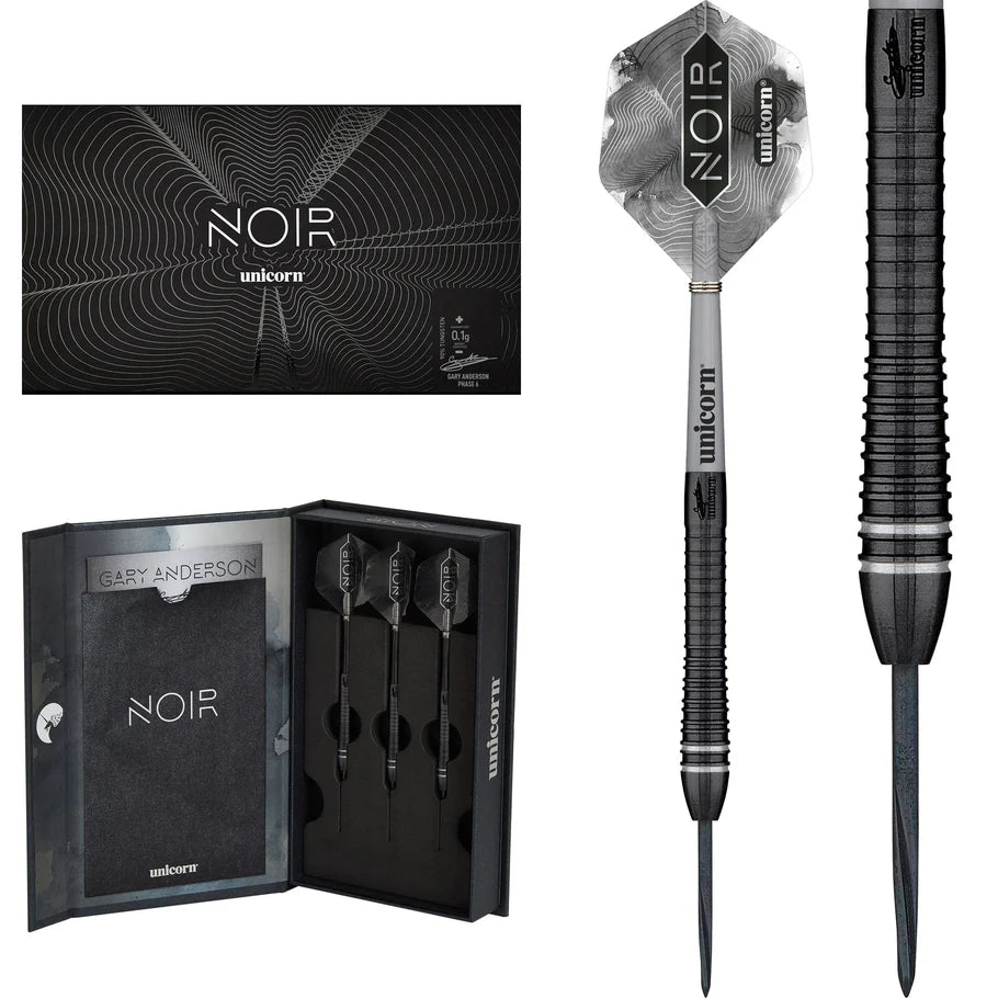 Unicorn Gary Anderson Noir Phase 6 90% Tungsten Swiss Point Steel Tip Dart Set