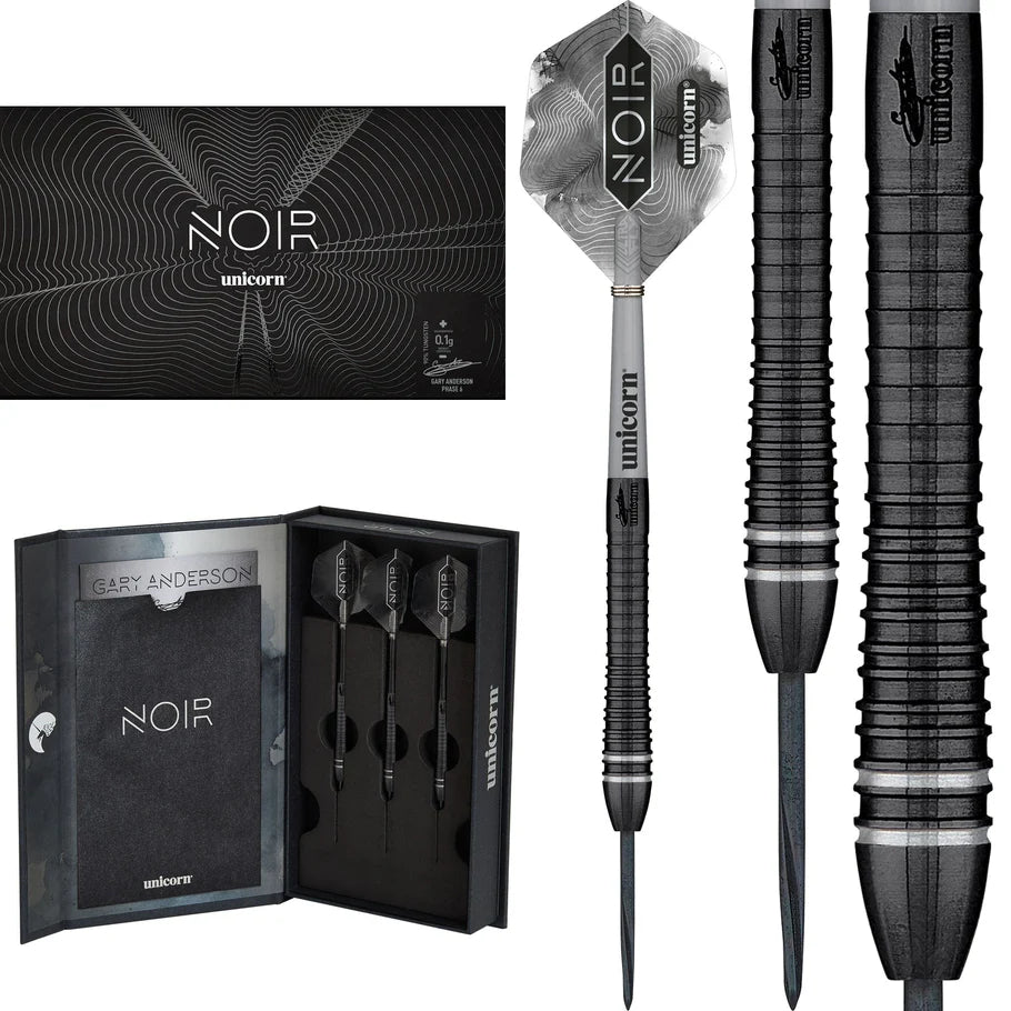 Unicorn Gary Anderson Noir Phase 6 90% Tungsten Swiss Point Steel Tip Dart Set